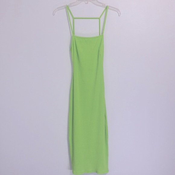 NWOT Open Back Lime Green Midi Dress Small - Picture 2 of 8